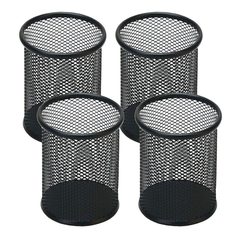 [Australia - AusPower] - Snow Cooler Pen Holder Mesh Pencil Holder Metal Pencil Holder for Desk Office Pen Organizer Black, 4 Pack 4 Pack Circle 