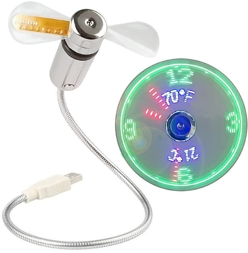 [Australia - AusPower] - [New] USB LED Clock Fan with Temperature, SAYTAY Mobile USB Real Time Fan Fahrenheit and Celsius Display Portable Cooling Mini USB Quiet Gooseneck Fan for Office, Home & Travel (TC) TC 