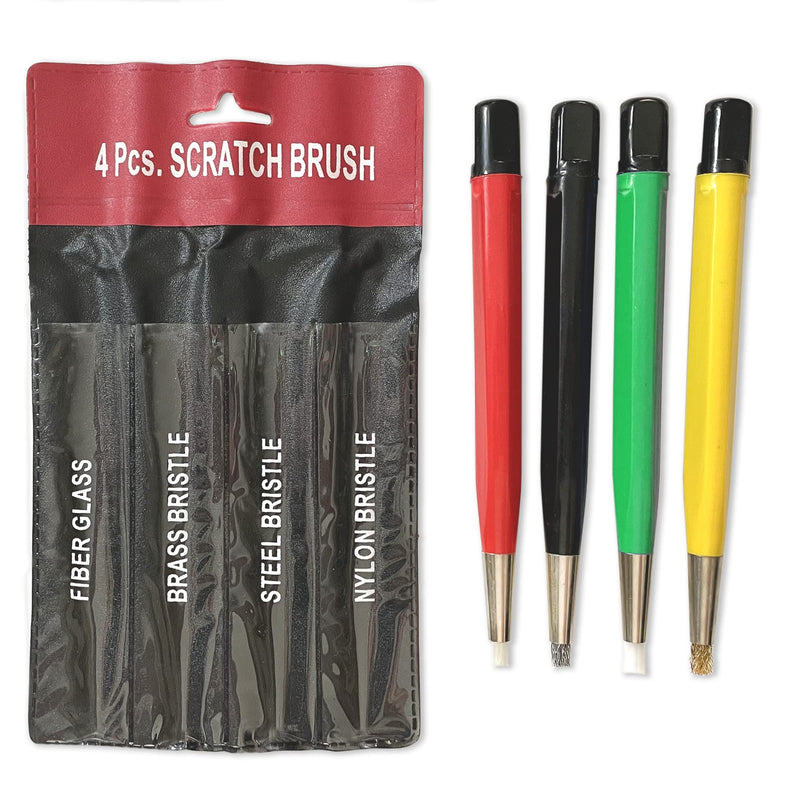 [Australia - AusPower] - Pixiss Scratch Brush Pen Set, Fiberglass, Steel, Brass, Nylon, 5-inches Pen Style Prep Sanding Brush 4-Pack for Removing Corrosion and Rust, Jewelry, Electrical Circuit Boards and Auto Body Work 4 Piece Set 