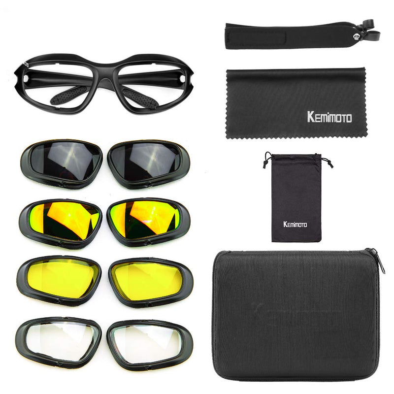 [Australia - AusPower] - kemimoto Polarized Motorcycle Glasses, Riding Goggles with 4 Lens Kit for Outdoor Activities Black 