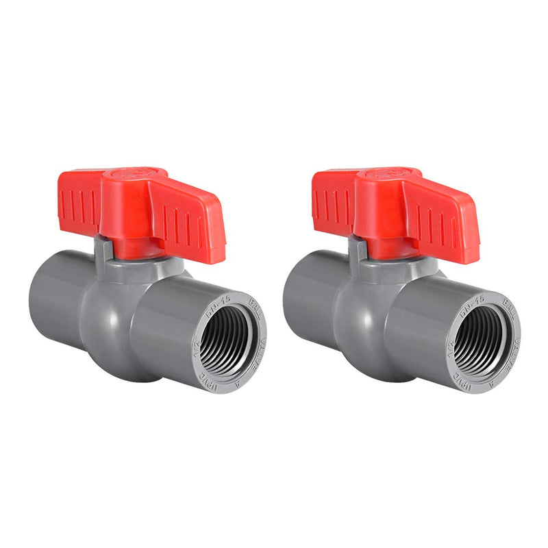 [Australia - AusPower] - uxcell PVC Ball Valve Supply Pipe Knob Threaded Ends 1/2" Inner Hole Diameter Red Gray 2Pcs 0.5 Inch 