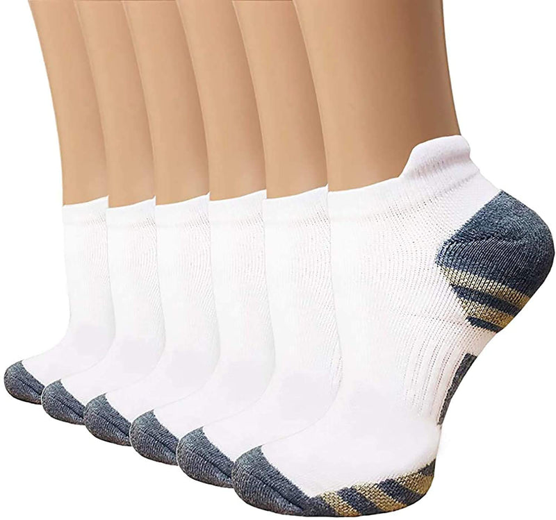 [Australia - AusPower] - Copper Compression Socks Women and Men 6 Pairs - Circulation Arch Support Plantar Fasciitis Running Ankle Socks Small-Medium A1 - No Show 6 White 