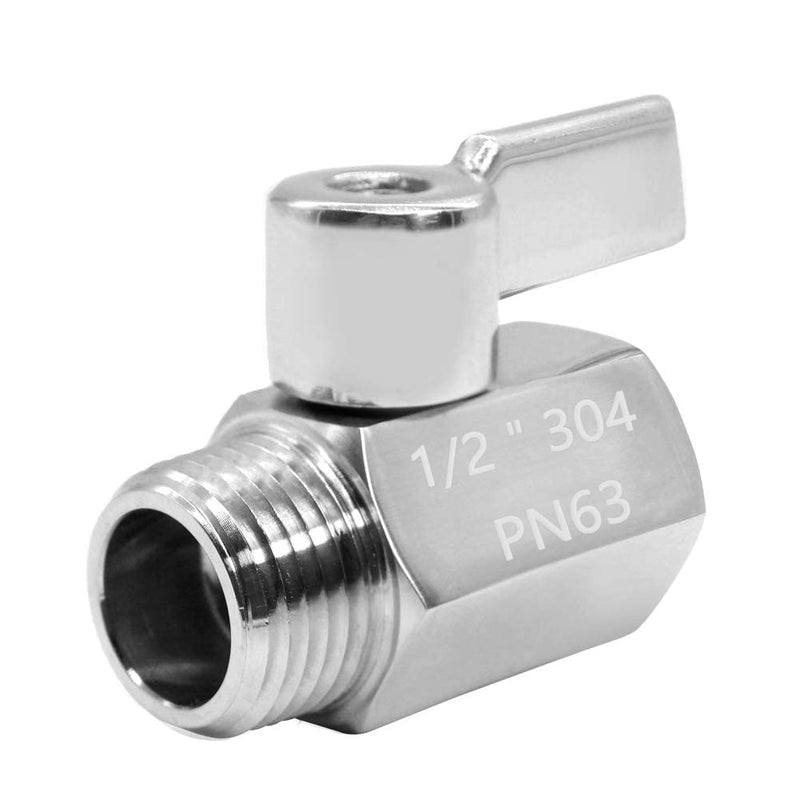 [Australia - AusPower] - Beduan Mini Ball Valve Stainless Steel(304) 1/2" NPT Male x NPT Female Mini Ball Shutoff Valve (Pack of 1) 1/2 Inch 1 PACK 