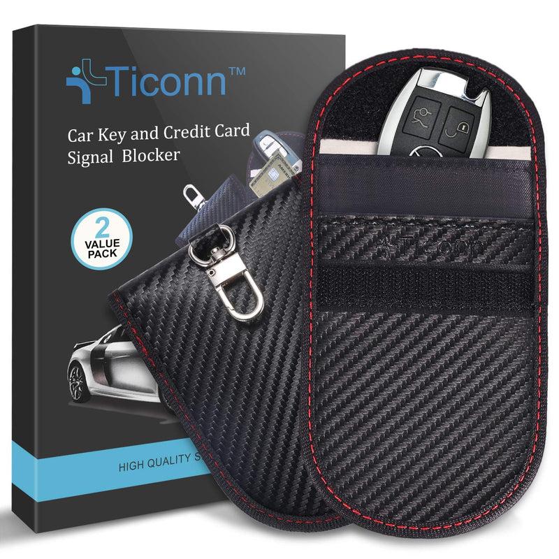 [Australia - AusPower] - Faraday Bag for Key Fob (2 Pack), TICONN Faraday Cage Protector - Car RFID Signal Blocking, Anti-Theft Pouch, Anti-Hacking Case Blocker (Carbon Fiber Texture) 