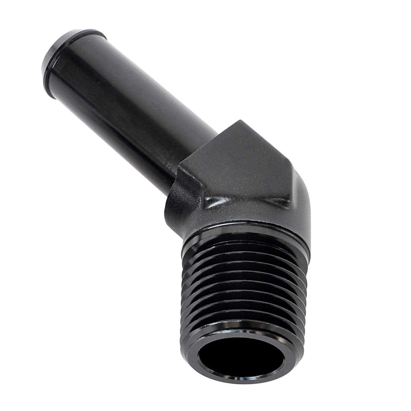 [Australia - AusPower] - AC PERFORMANCE Aluminum 45 Degree 3/8" NPT Male thread to 0.49"(12.5MM) Barb for AN8 Push On Hose Fitting Adapter, Black 8AN 