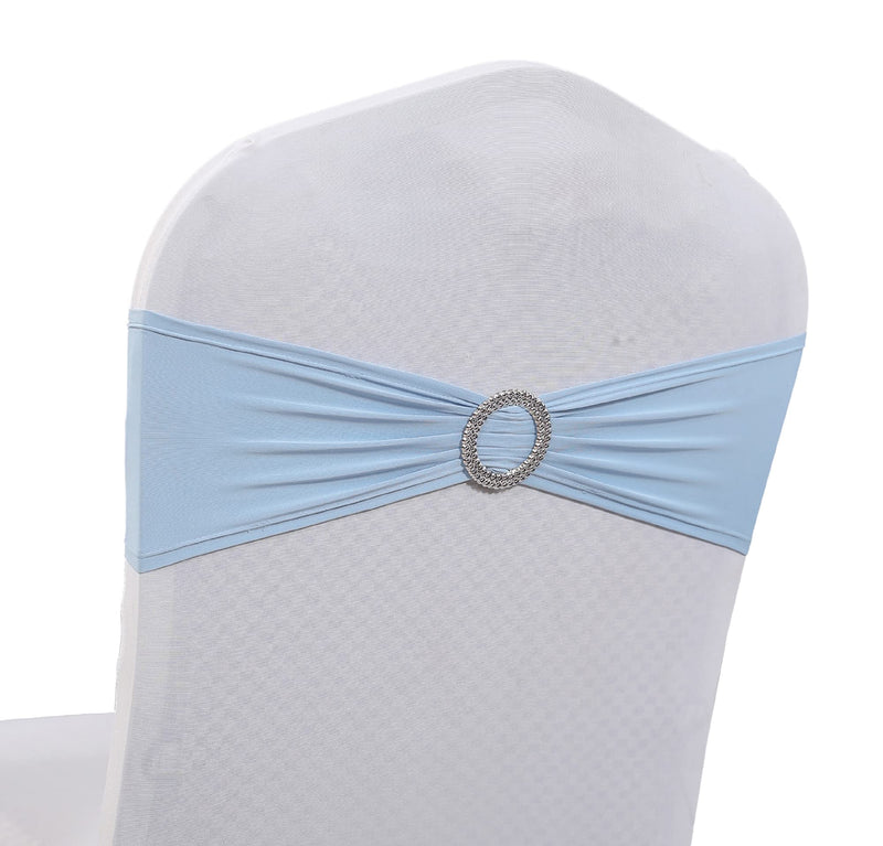 [Australia - AusPower] - mds Pack of 25 Spandex Chair Sashes Bow sash Elastic Chair Bands Ties with Buckle for Wedding and Events Decoration Spandex Slider Sashes Bow - Baby Blue 