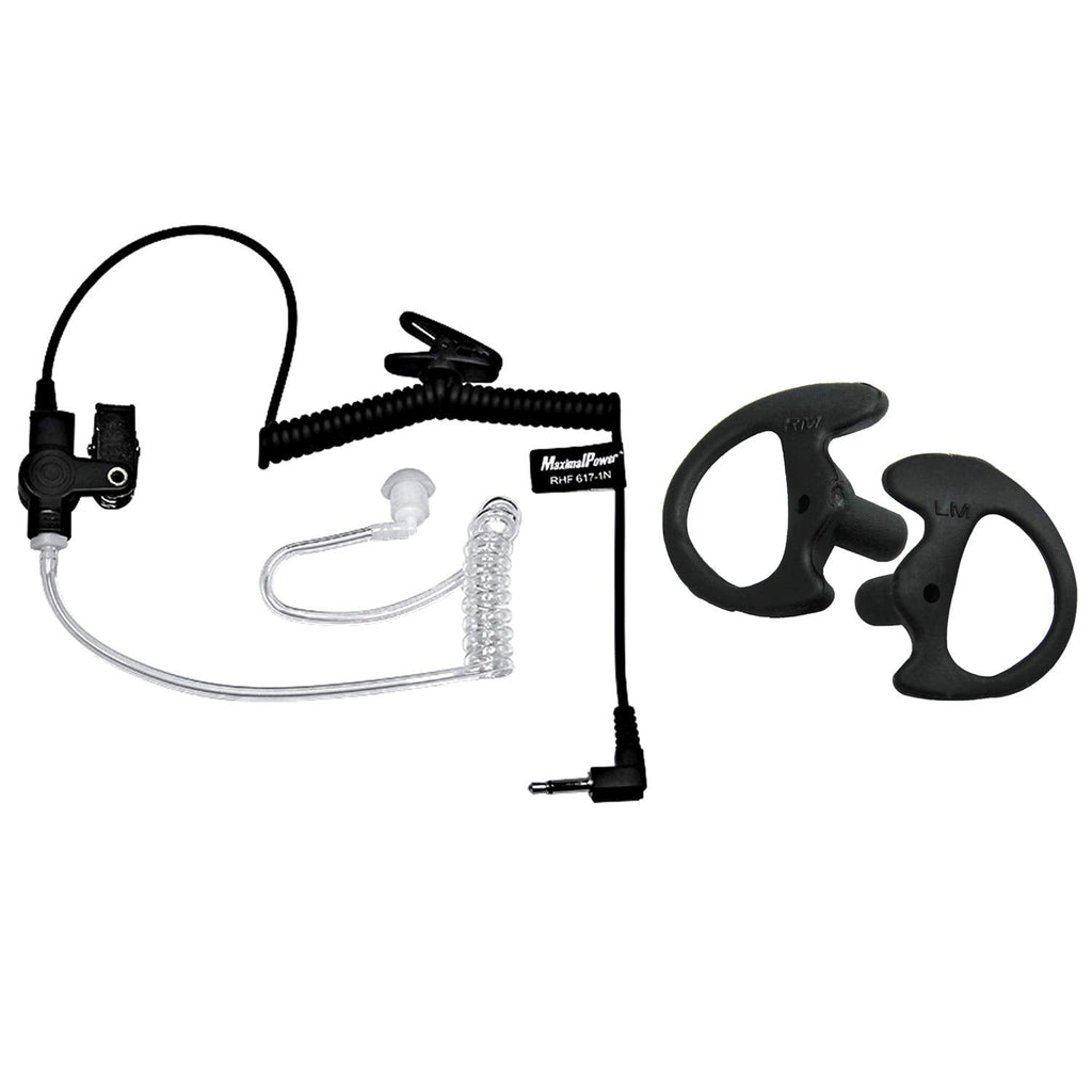 [Australia - AusPower] - MaximalPower RHF 617-1N 3.5mm Receiver/Listen ONLY Surveillance Headset Earpiece with Clear accoustic Coil + Black Earmold/Insert, RHF 617-1N+Insert LM RM(BK) Survillience Headset + Black Earmold 