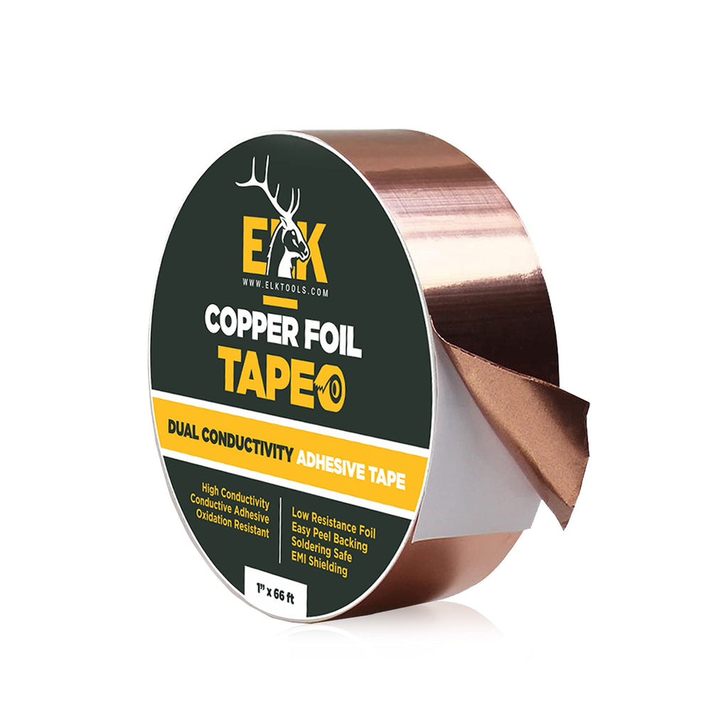 [Australia - AusPower] - ELK Copper Foil Tape with Conductive Adhesive - Stained Glass, Arts and Crafts, Guitar, EMI Shielding, Solder, Electrical Repair and Grounding (1 Inch x 66 Feet) 1 Inch x 66 Feet 