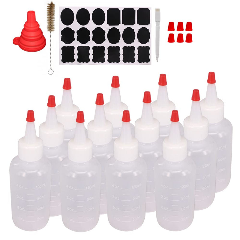 [Australia - AusPower] - Belinlen 12 Pack 4-Ounce Empty Plastic Squeeze Bottles with Red Tip Caps Multipurpose Squirt Bottle 4oz 12pack 