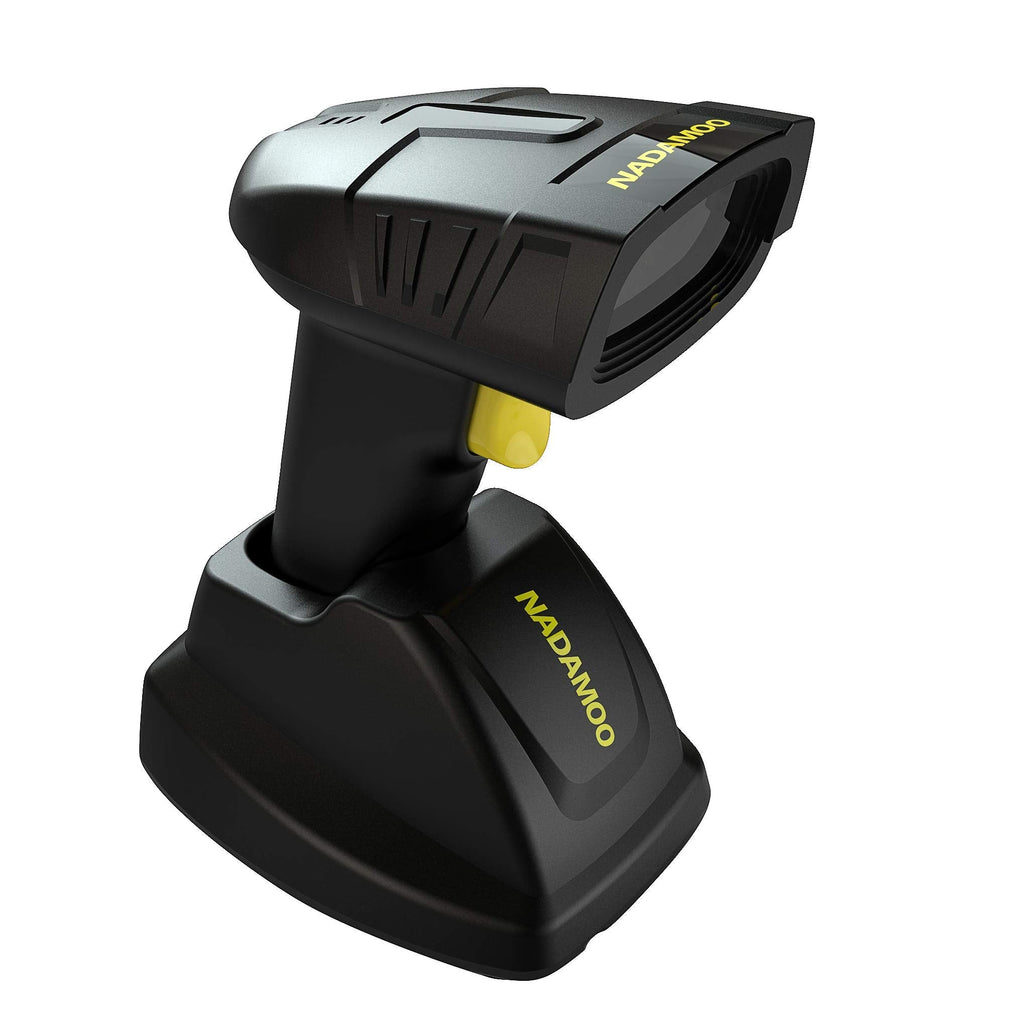 [Australia - AusPower] - NADAMOO Wireless Barcode Scanner with Charging Cradle, Read 1D, 2D, QR Code, Data Matrix, PDF417, 400m Transmission Distance, 2200mAh Rechargeable Battery, Cordless CMOS Image Reader for Computer 
