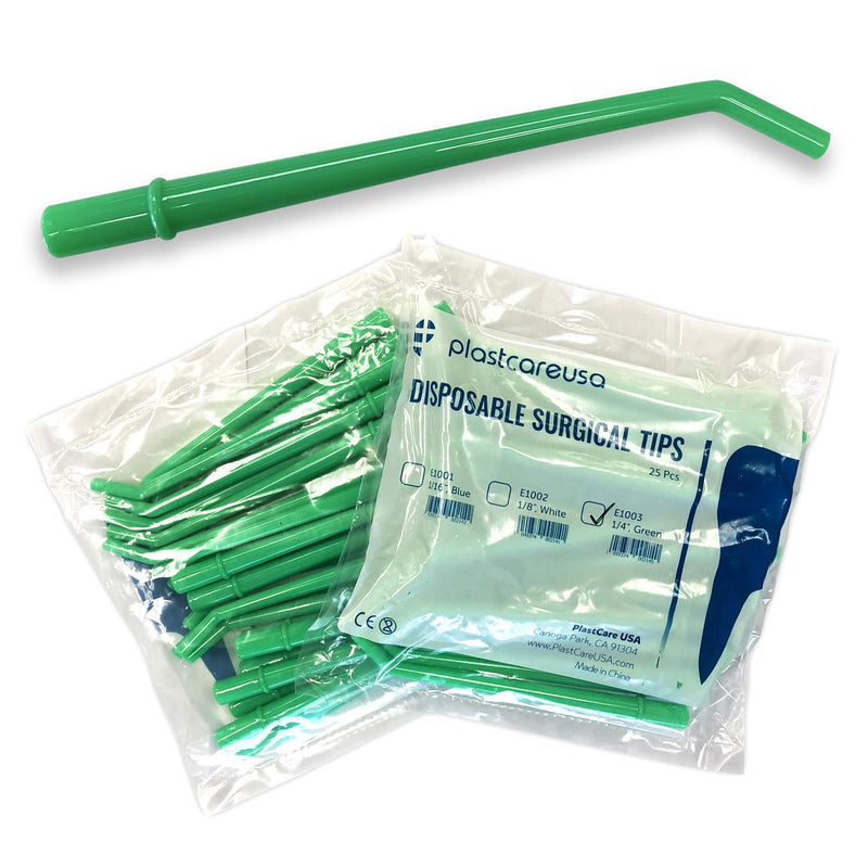 [Australia - AusPower] - 100 Large Dental Surgical Aspirator Aspirating Green Suction Tips, 1 4 Inch Diameter, 4 Bags of 25 