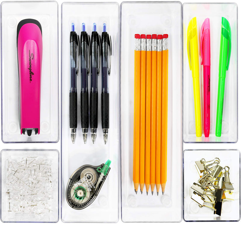 [Australia - AusPower] - 6 Pack - Simple Houseware Clear Plastic Desk Drawer Organizers 