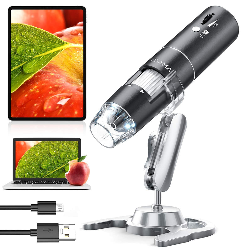 [Australia - AusPower] - Wireless Digital Microscope, YINAMA 50X-1000X Magnification Handheld USB HD Inspection Camera, with Stand Compatible for iPhone,Android,iPad,Mac,Samsung Galaxy,Windows Computer 