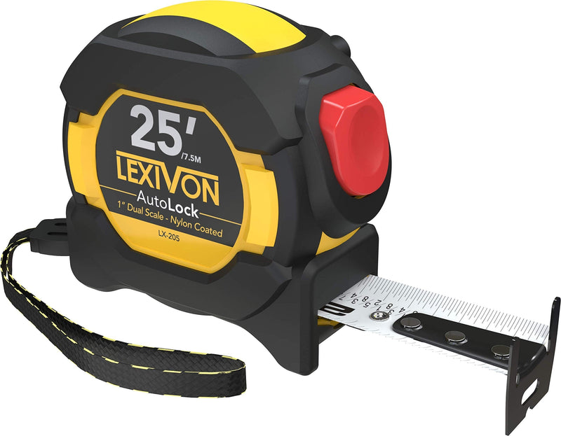 [Australia - AusPower] - LEXIVON 25Ft/7.5m AutoLock Tape Measure | 1-Inch Wide Blade with Nylon Coating, Matte Finish White & Yellow Dual Sided Rule Print | Ft/Inch/Fractions/Metric (LX-205) 25FT AutoLock 