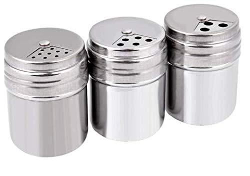 [Australia - AusPower] - WOIWO 3 Pieces Stainless Steel Spice Shaker Seasoning Dispenser,Shaker Seasoning Cans with Rotating Cover 