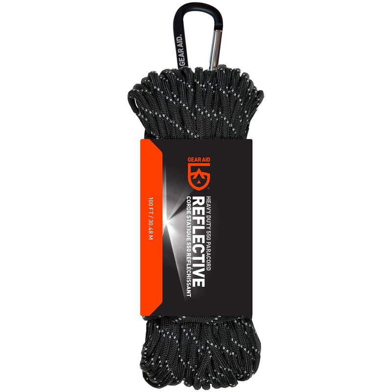 [Australia - AusPower] - Gear AID 550 Paracord and Carabiner, 7 Strand Utility Cord for Camping and Survival Black Reflective 100 Ft 