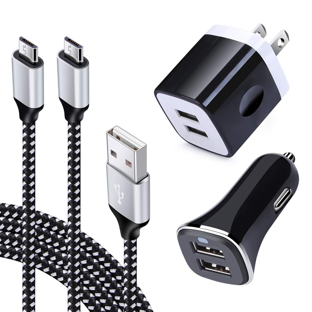 [Australia - AusPower] - Dual USB Fast Car Phone Charger Adapter Plug Android Home USB Wall Charger Port 6FT Micro USB Cord Cable for Samsung Galaxy S7 S6 S4 Edge A10s A10 J3 J7 Crown J7 Sky J7 Star Prime LG K50 K40 V10 K10 