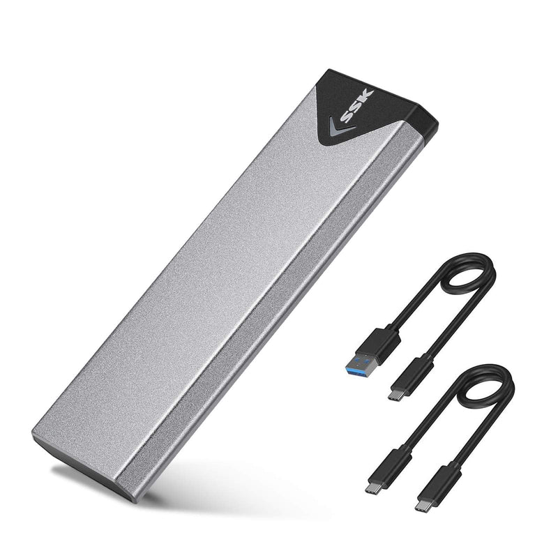 [Australia - AusPower] - SSK Aluminum M.2 NVME SSD Enclosure Adapter, USB 3.1/3.2 Gen 2 (10 Gbps) to NVME PCI-E M-Key Solid State Drive External Enclosure Support UASP Trim (Fits only NVMe PCIe 2242/2260/2280) 