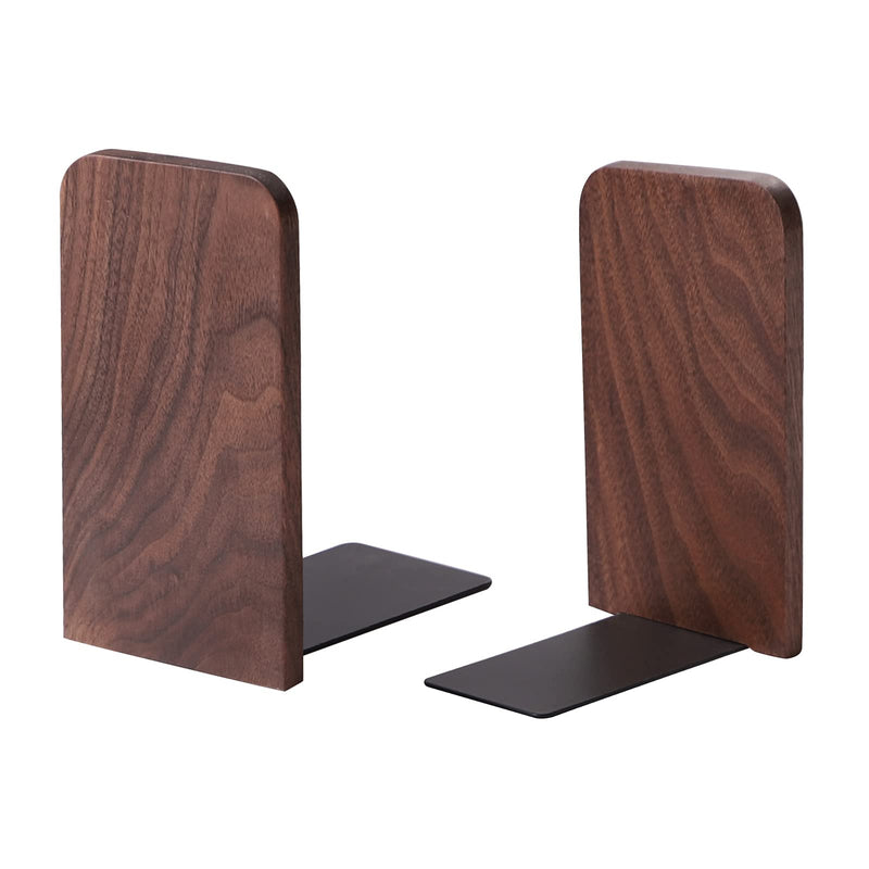 [Australia - AusPower] - Muso Wood Book Ends for Shelves, Non-Slip Bookends, Heavy Duty Wooden Bookend Support for Books and Movies (Walnut 1 Pairs) Walnut-1 Pairs 