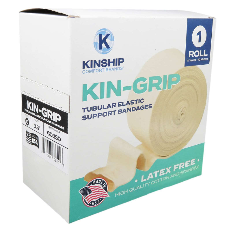 [Australia - AusPower] - KinGrip Tubular Elastic Support Bandages by Kinship Comfort Brands | Tubular Bandage Protects Fragile Skin | Latex-Free | Wound Care | Edema & Lymphedema Support | Made in USA | Size E 3.5”x10 MTR SIZE E - (3.5' x 10 Meter) 