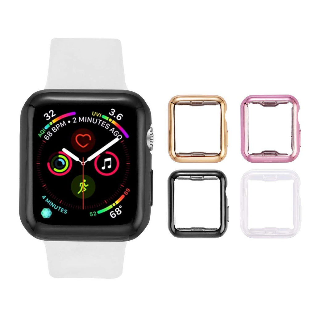[Australia - AusPower] - Tranesca 4 Pack 38mm Apple Watch case with Built-in HD Clear Ultra-Thin TPU Screen Protector Cover Compatible with Apple Watch Series 2 and Apple Watch Series 3 38mm - Clear+Black+Gold+Rose Gold 38 mm 4 color pack 