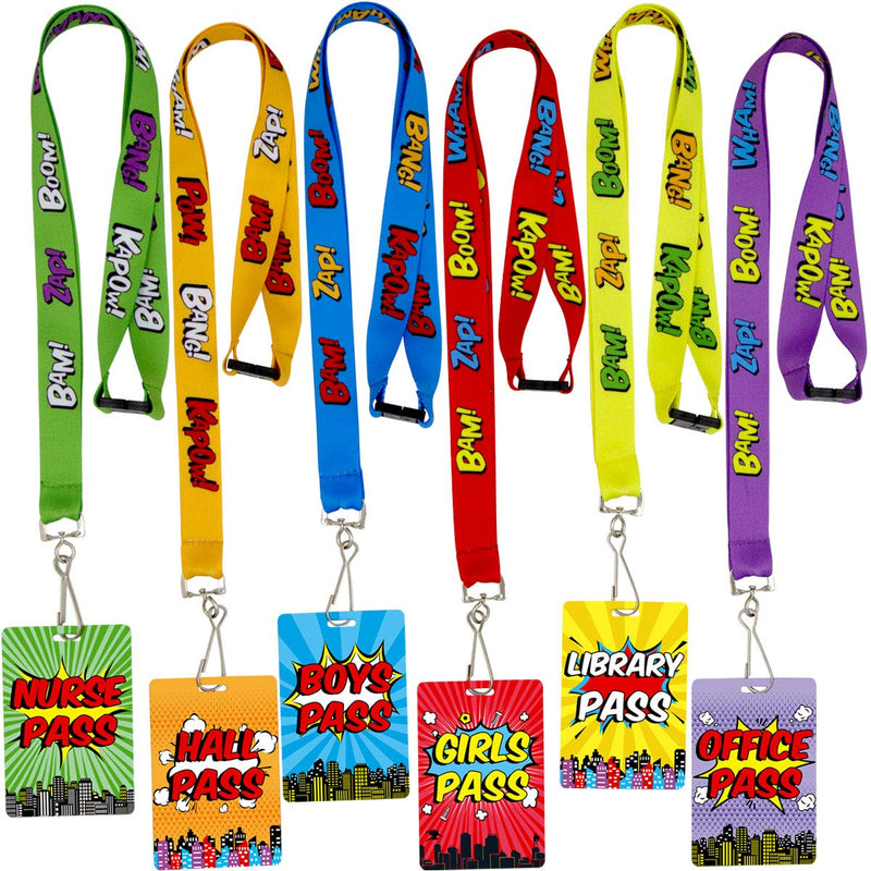 [Australia - AusPower] - Bright Color Hall Pass Lanyards and School Passes Set of 6 Classroom Teacher Gift 