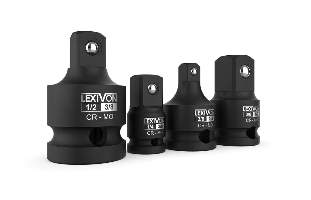 [Australia - AusPower] - LEXIVON Impact Socket Adapter and Reducer 4-Piece Set | 1/4" - 3/8" - 1/2" Impact Driver Conversions, Chrome Molybdenum alloy steel (LX-112) 