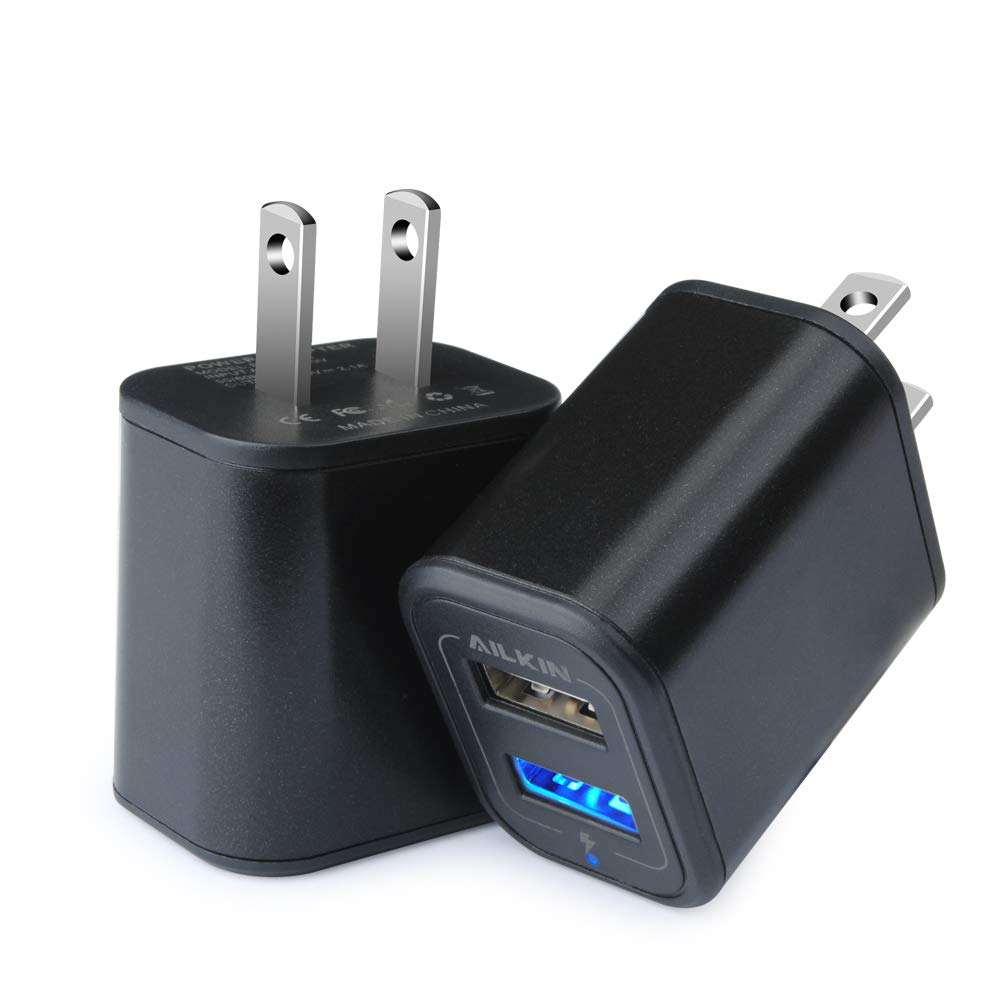 [Australia - AusPower] - USB Power Adapter, Wall Plug, Ailkin 2-Pack 5V/2.1A Fast Charging Cell Phone Cube Home/Travel Wall Charger Block Box Brick Base for Phone XS/XR/10/8/7, Pad, Samsung Galaxy, LG, HTC, More USB Plug Black 