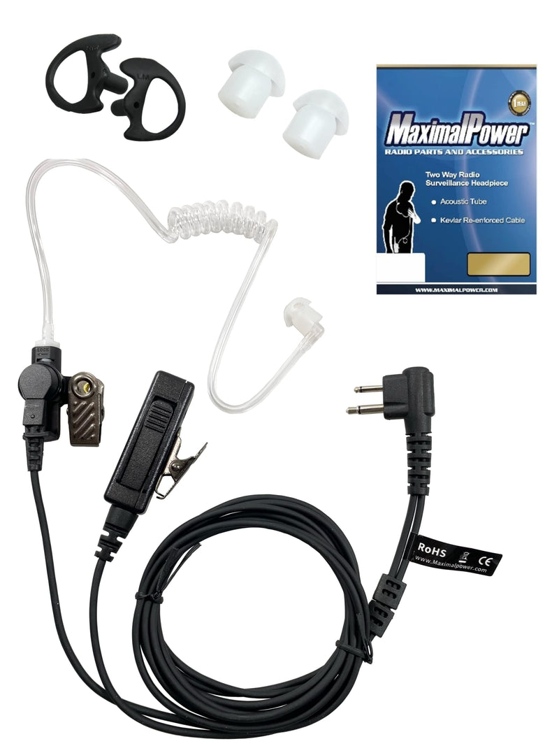 [Australia - AusPower] - MaximalPower 2-Wire Earpiece Headset for Motorola CP200, GP300, CLS1110, CLS1410 Walkie Talkies/Two Way Radio with Transparent Acoustic Tube, Left & Right Black Earmold & Extra Eartip Combo Headset+Earmold+Earpiece 