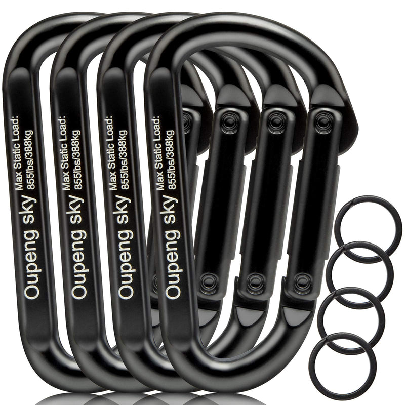 [Australia - AusPower] - Carabiner Clip, 4 Pack, 855lbs，3" Heavy Duty Caribeaners for Hammocks, Camping Accessories, Hiking, Keychains，Outdoors and Gym etc, Small Carabiners for Dog Leash, Harness and Key Ring, Black 