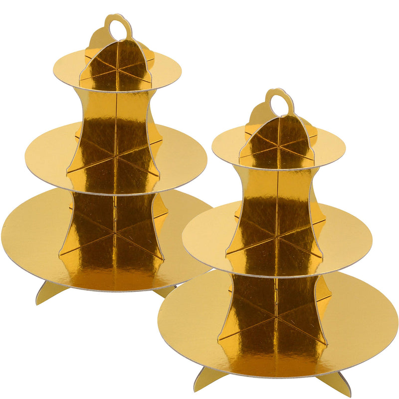 [Australia - AusPower] - 3-Tier Cardboard Gold Cupcake Stand/Tower 2-Set (2, Gold) 