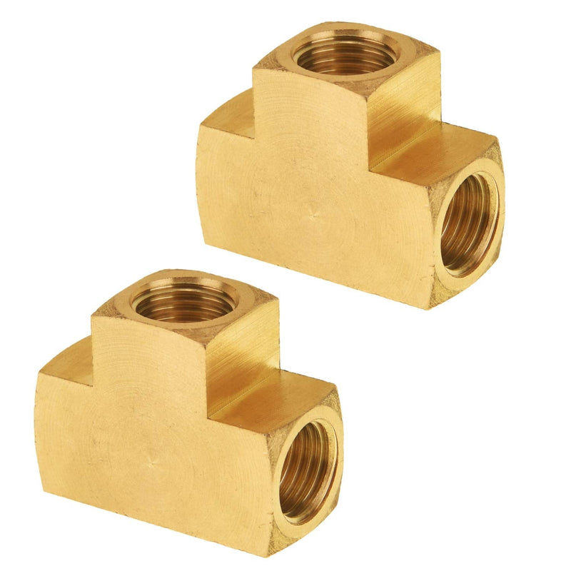 [Australia - AusPower] - Brass Pipe Fitting, SUNGATOR Barstock Tee, 1/4" x 1/4" x 1/4" NPT Female Pipe (2-Pack) 2 Pack 