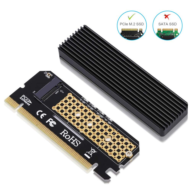 [Australia - AusPower] - NVME PCIe x16 Adapter, Electop M.2 Key-M SSD to PCI 3.0 Express Expansion Card, Support 2230 /2242/2260 /2280 with Heat Sink, Compatible with Windows XP / 7/8 / 10 & MAC OS System 