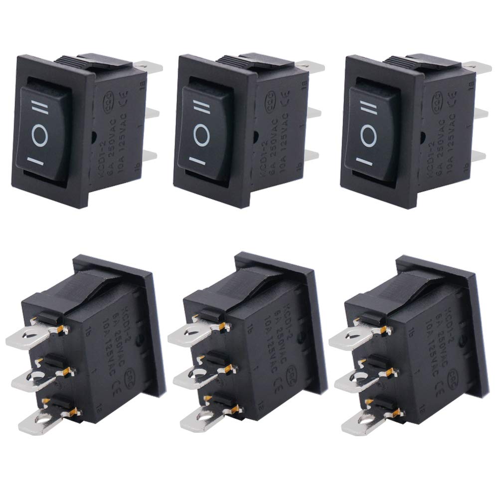 [Australia - AusPower] - Twidec/6Pcs Rocker Switch 3 Pins 3 Position ON/Off/ON AC 6A/125V 10A/250V SPDT Car Boat Black Rocker Switch Toggle（Quality Assurance for 1 Years）KCD1-2-103 