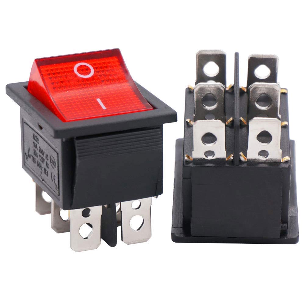 [Australia - AusPower] - Twidec/2Pcs Rocker Switch 6 Pins 2 Position ON/ON AC 10A/125V 6A/250V DPDT Red LED Light Illuminated Boat KCD4 Rocker Switch Toggle KCD2-202N-R 