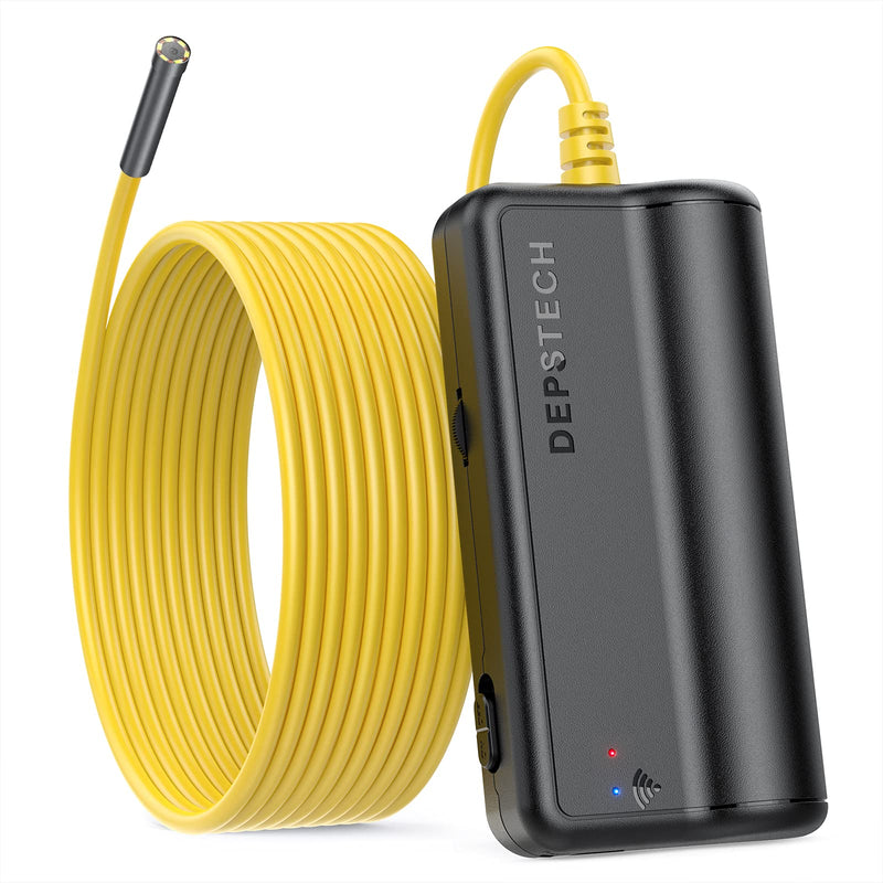 [Australia - AusPower] - Wireless Endoscope, DEPSTECH Upgrade 5.0MP HD Inspection Camera, Scope Camera with Light, 16 inch Focal Distance, Semi-Rigid Snake Waterproof Borescope with 2200mAh Battery for iPhone & Android-16.5FT Bright Yellow 