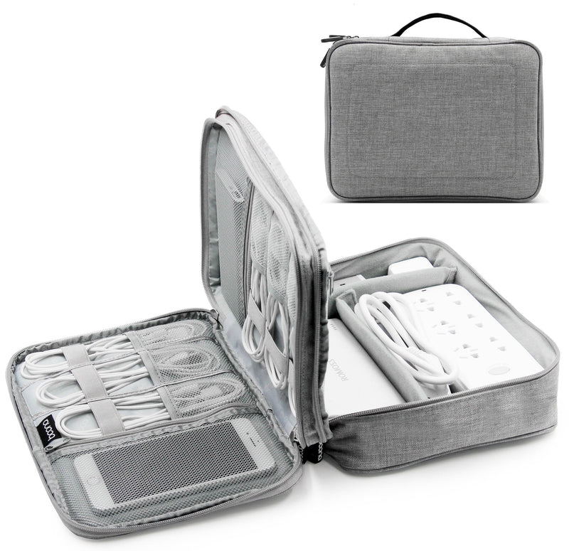 [Australia - AusPower] - Dual Travel Electronic Organizer Bag Electronic Accessories Storage Bag Travel Cable Case for Cords USB Flash Drive Adapter Charger Hard Drive Power Bank Ipad Mini Gray 