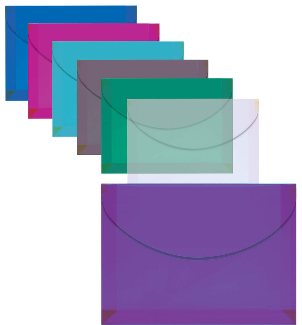 [Australia - AusPower] - 36 Plastic Envelopes, Reusable Envelopes, Small Size, 7.5 x 5.5 Inch, Assorted Colors, Transparent, Side Loading, with 1" Gusset for Extra Capacity, Hook and Loop Closure, by Better Office Products 