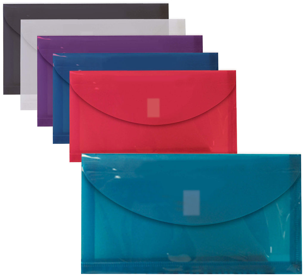 [Australia - AusPower] - 36 Plastic Envelopes, Reusable Poly Envelopes, No.10, 9.75 x 5.5 Inch, Assorted Colors, Transparent, Side Loading, with 1" Gusset for Extra Capacity, Hook and Loop Closure, by Better Office Products 