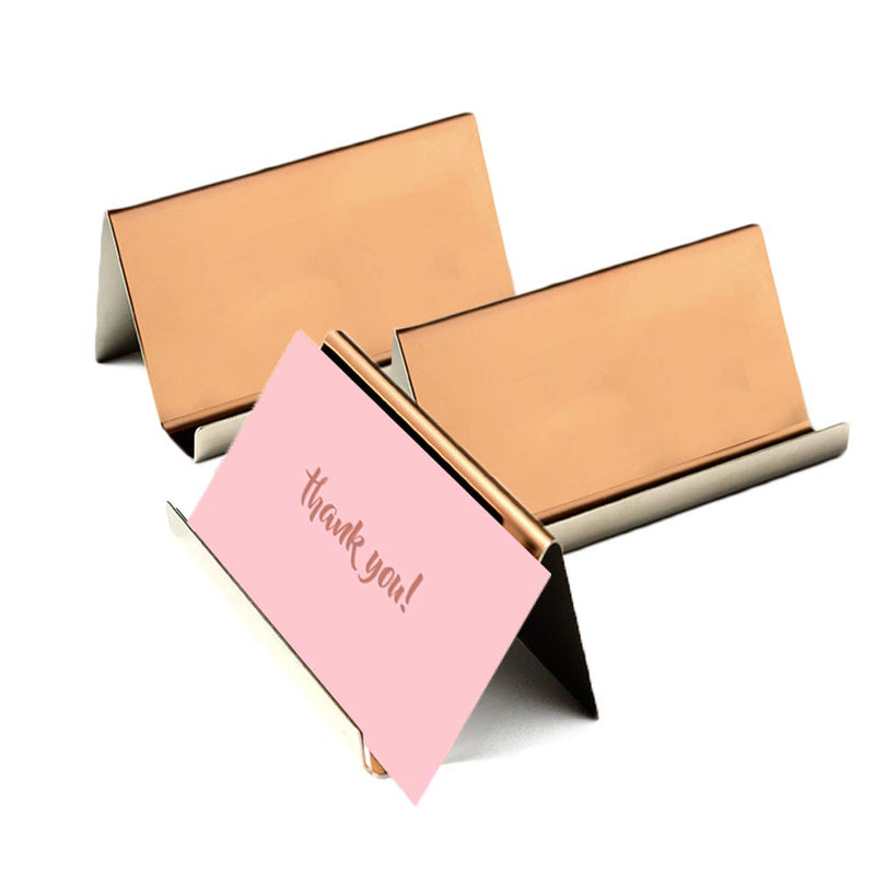 [Australia - AusPower] - Business Card Holder Rose Gold (3-Pack), 9 x 5 x 4.5 cm Stainless Steel Business Card Table Top Display Stand, Namecard Holder Desktop Organizer, Modern Rose Gold Desk Accessories for Corporate Desk 