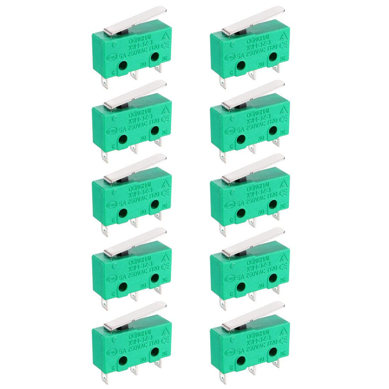 [Australia - AusPower] - uxcell 10PCS KW4-3Z-3 Micro Limit Switch SPDT NO NC 3 Terminals Momentary Short Straight Lever Type Green 