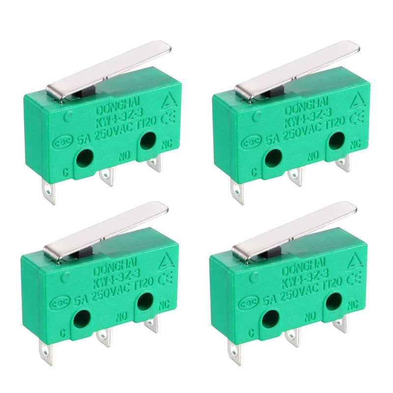 [Australia - AusPower] - uxcell 4PCS KW4-3Z-3 Micro Limit Switch SPDT NO NC 3 Terminals Momentary Short Straight Lever Type Green 