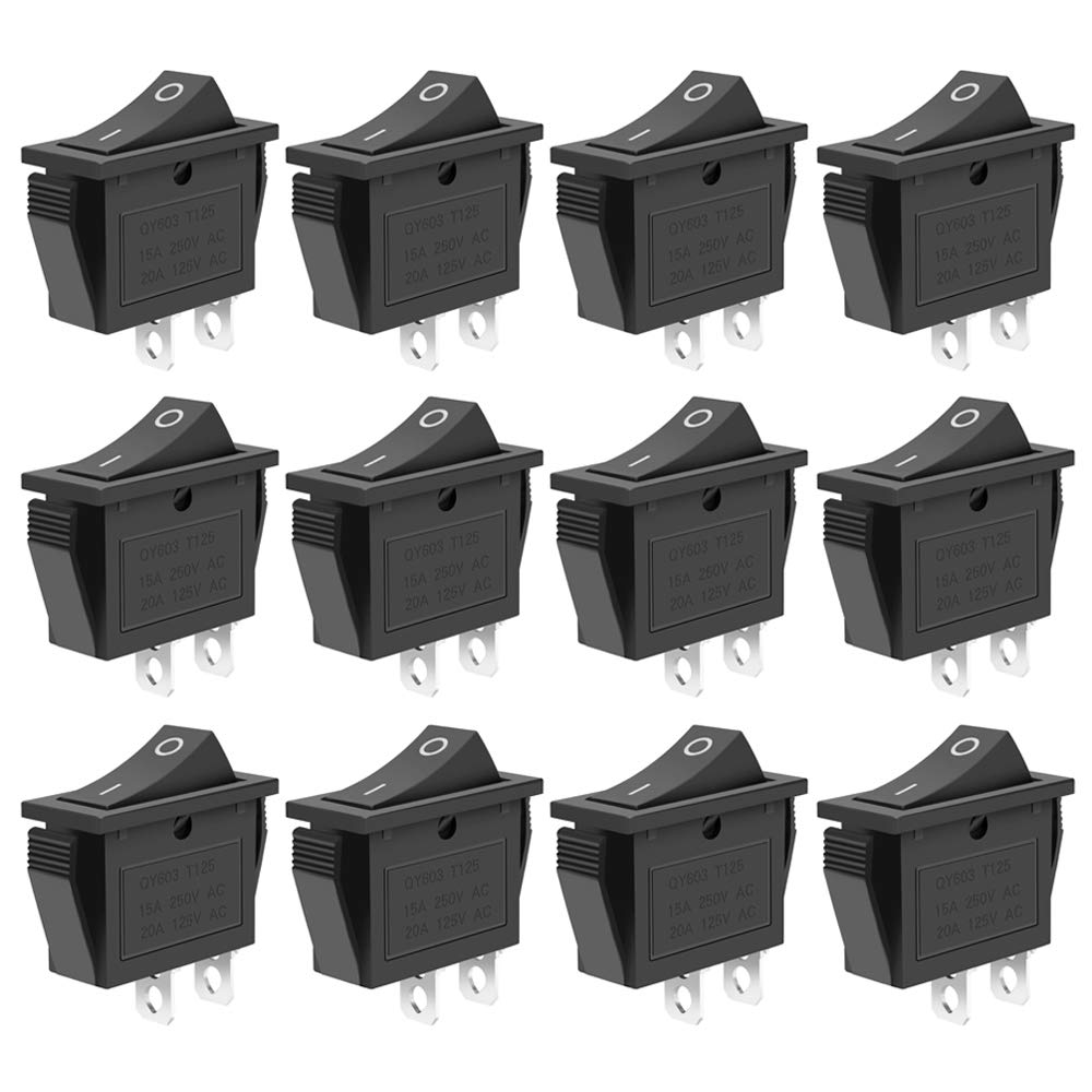 [Australia - AusPower] - 12 Pcs SPST Snap-in ON-OFF 2 Pin Snap Rocker Boat Switch Black AC 250V 15A 125V 20A For Car Auto Boat Household Appliances By MXRS 