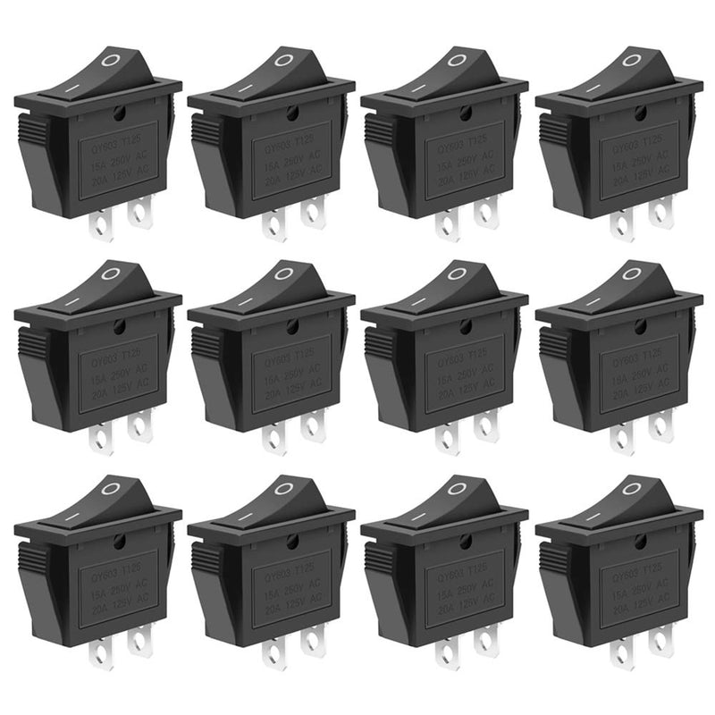 [Australia - AusPower] - 12 Pcs SPST Snap-in ON-OFF 2 Pin Snap Rocker Boat Switch Black AC 250V 15A 125V 20A For Car Auto Boat Household Appliances By MXRS 