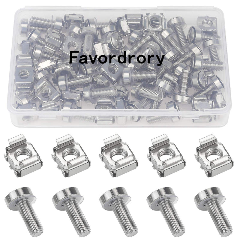 [Australia - AusPower] - Favordrory 30 Pack M6 x 20mm Rack Mount Cage Nuts, Screws and Washers for Rack Mount Server Cabinet, Rack Mount Server Shelves, Routers (Silver) Silver 