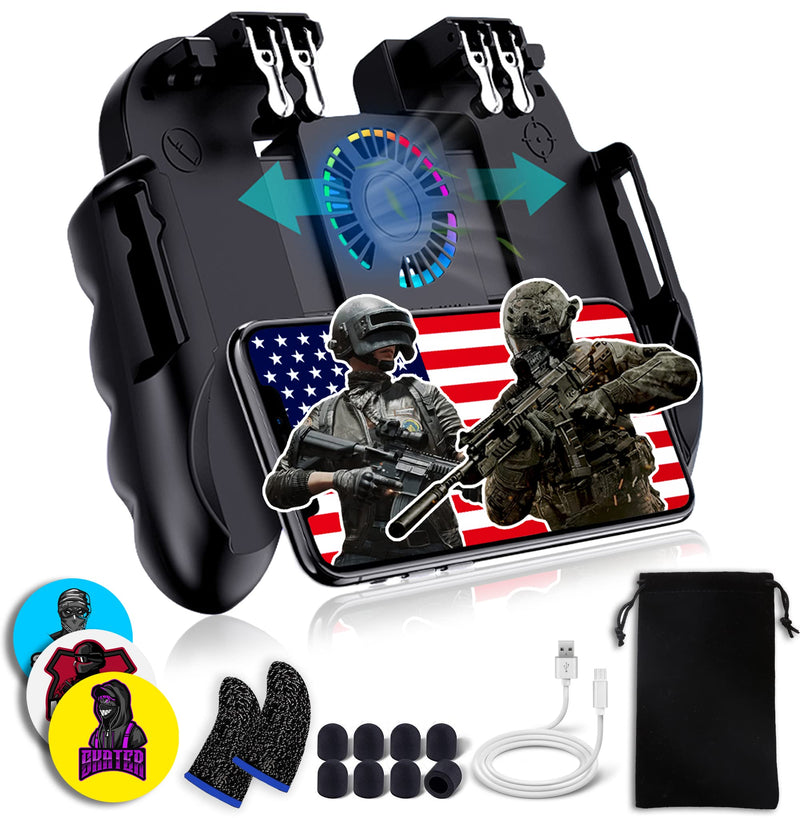 [Australia - AusPower] - 4 Trigger Mobile Game Controller with Cooling Fan Adjustable Stand for PUBG/Call of Duty/Fotnite [6 Finger Mode] GAMR+ L1R1 L2R2 Gaming Grip Gamepad Black 