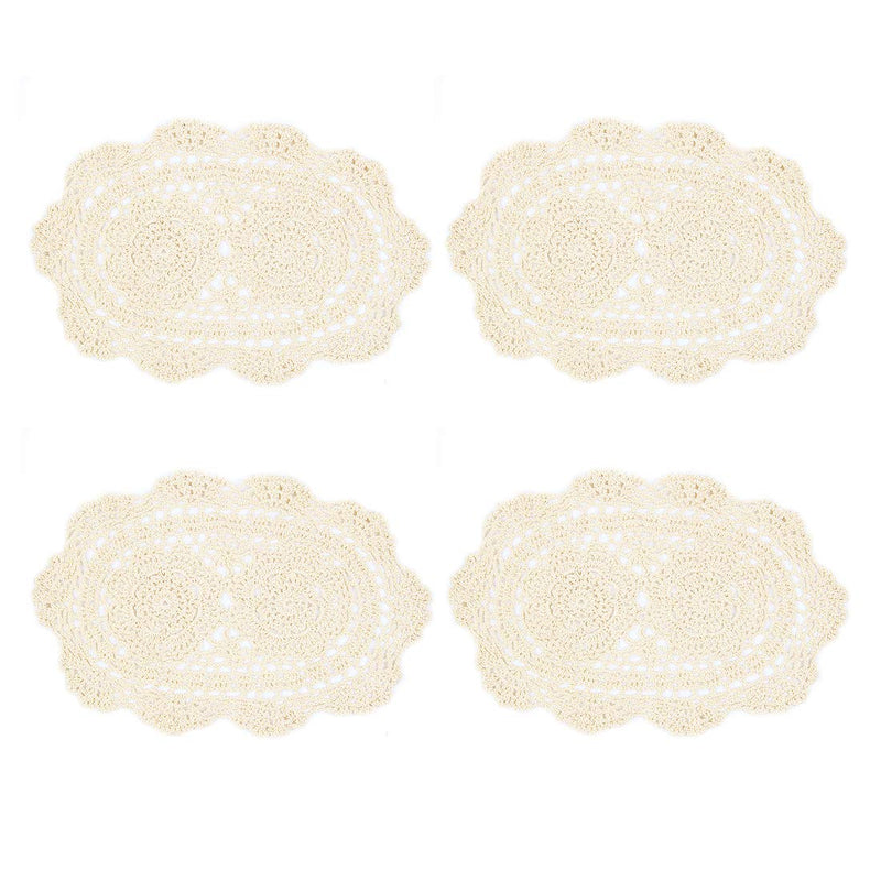 [Australia - AusPower] - kilofly Crochet Cotton Lace Placemats Doilies 4pc, Oval, Beige, 10 x 14 inch 
