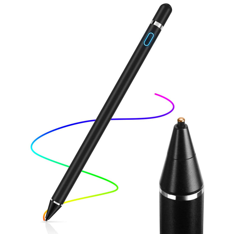 [Australia - AusPower] - AICase Stylus Pens for Touch Screens, 1.45mm High Precision and Sensitivity Point IPad Pencil Fine Point Active Smart Digital Pen for Tablet Work at iOS and Android Touch Screen (Black) Black 