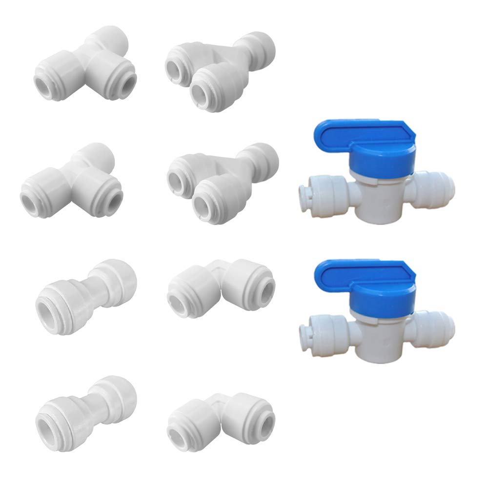 [Australia - AusPower] - PureSec 3/8 Water Line Fittings 3/8 Push to Connect Fittings for 3/8 OD Tubing(3/8 Ball Valve+3/8 T fitting+Y+L+I , Pack of 10) 