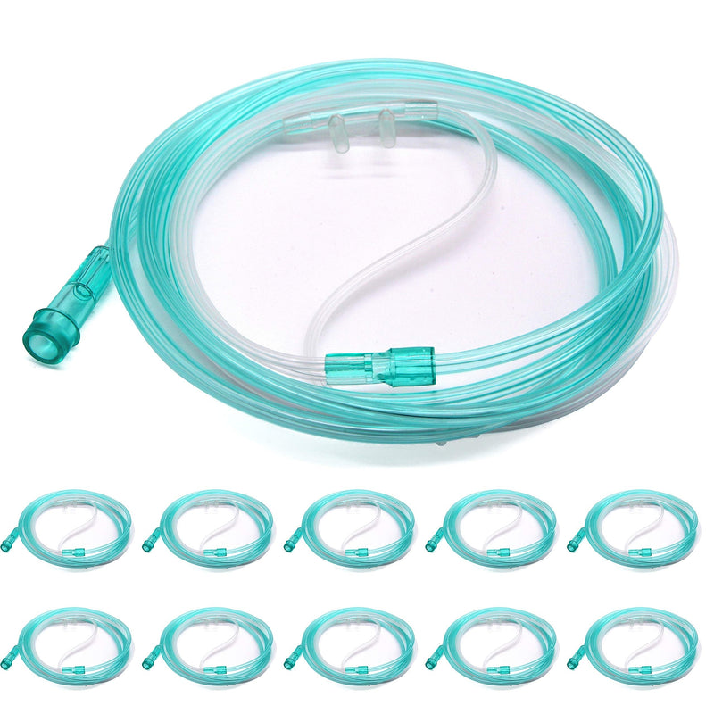 [Australia - AusPower] - Healva 10 Pack High-Flow Soft Nasal Oxygen Cannula, Standard Connector 6.6 Feet, Green Tubing 